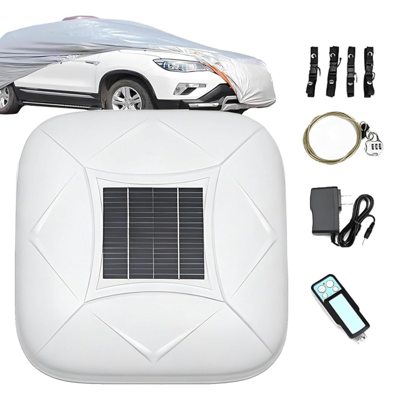 AETEREOS Smart Car Cover with Solar Charging, Remote Control Automatic Full Exterior Covers, Anti-Theft Alarm, Multiple Sizes, Fit for Sedan, MPV, SUV White-3L