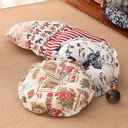 Vctops Boho Soft Round Floor Pillow Cushion With Ruffles, Cotton Linen Print Chair Pad Tatami For Meditation, Yoga, Living Room, Balcony (Red,28"X28"X7") #TOP1