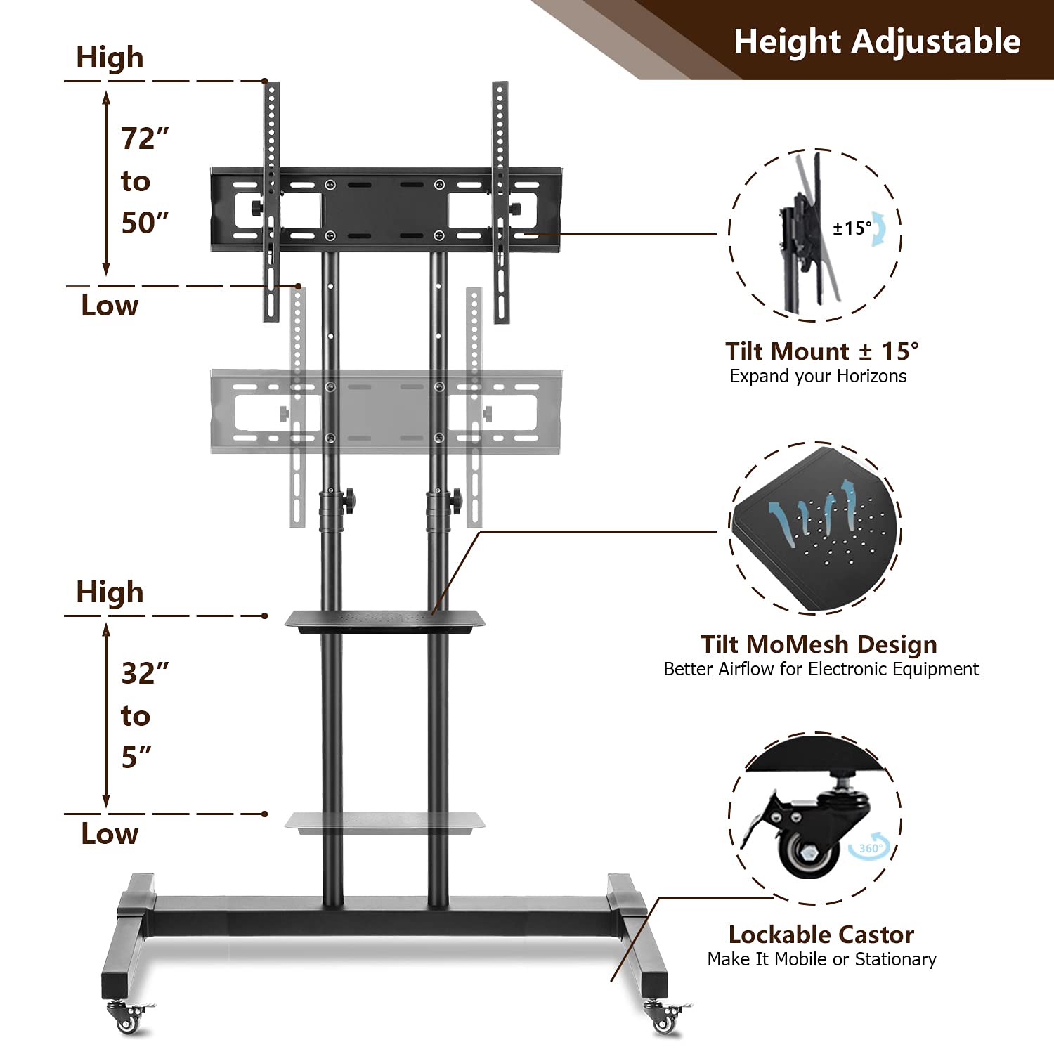 Buy TAVR Mobile TV Stand Rolling TV Cart Floor Stand with Mount on