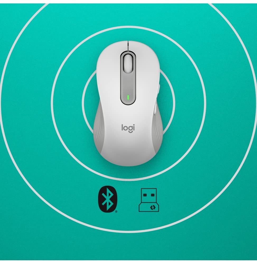 Logitech Signature M650 L Left Mouse wireless - Per mancini con mani grandi, Durata Batteria 2 anni, Clic Silenziosi, Tasti Personalizzabili, Bluetooth, per PC/Mac/Più dispositivi/Chromebook - Bianco