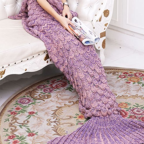 YOWAOTO Mermaid Tail Blanket Adult Handmade Knitted Fish Scales Pattern and All Seasons Warm Your Feet Sleeping Bag 74.86 x 35.46 inch (190x90cm) (Dark Pink)