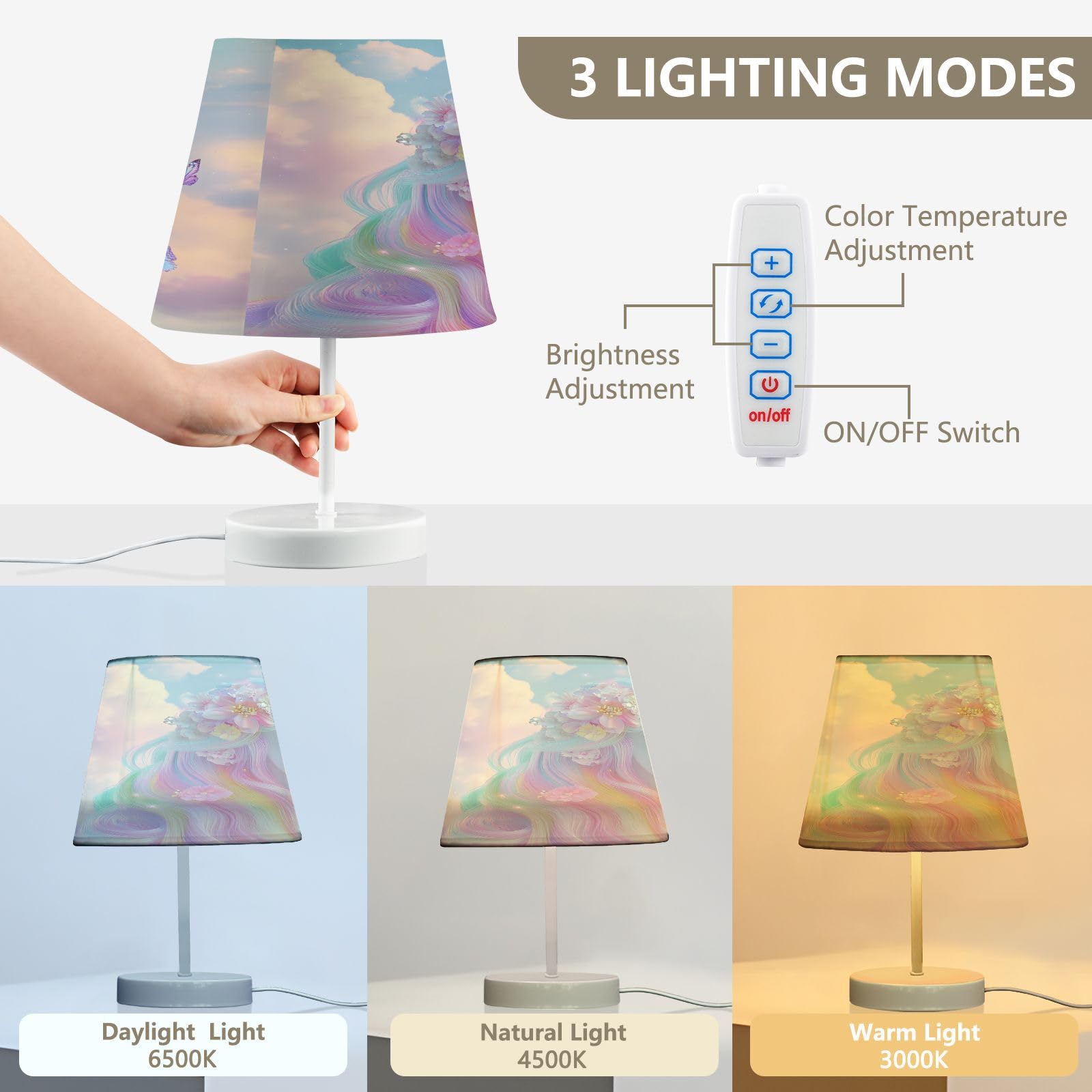 Mnsruu Lámparas de mesita de noche con puertos USB, lindas lámparas de escritorio con diseño de unicornio, mariposa, para dormitorio, sala de estar, oficina, M