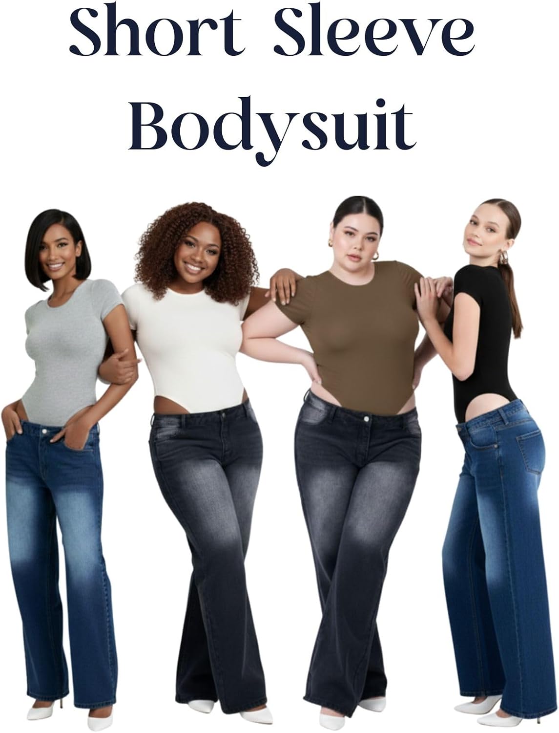 Women's Basic Short Sleeve Bodysuit, Heather Gray, Cotton Blend, Casual Stretch Fit, Round Neck