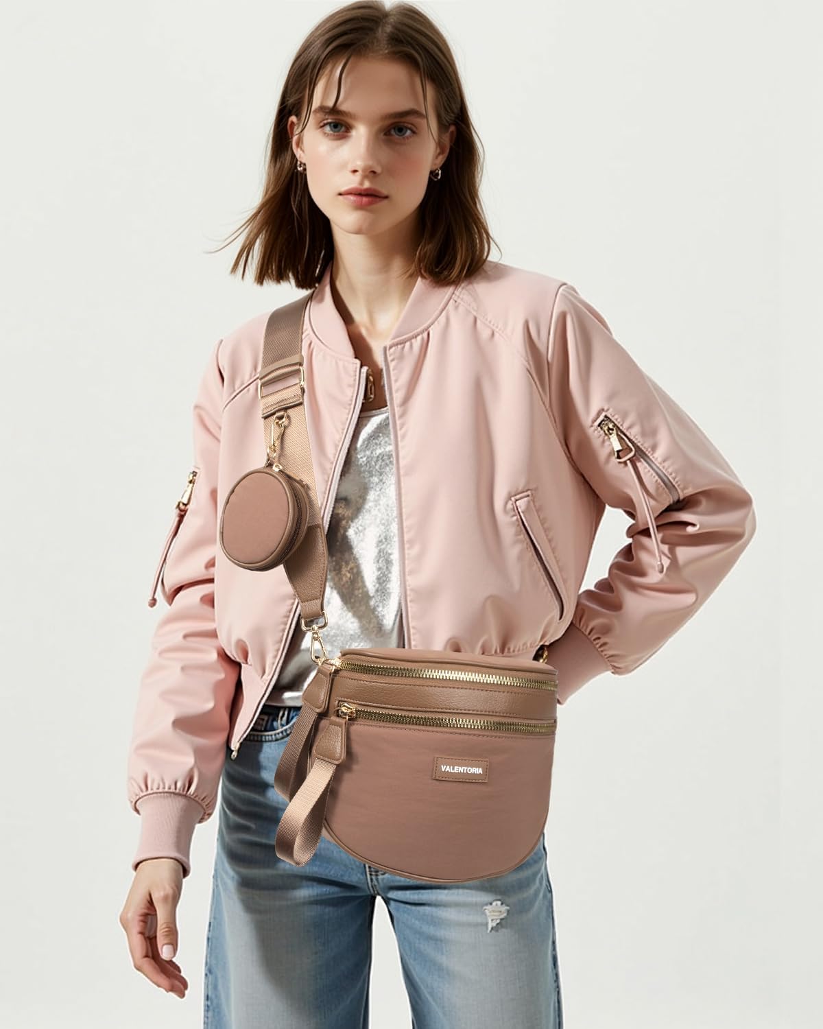 Nylon Crossbody Bags for Women Spacious Bum Bags for Women Crossbody Large Fanny Pack with Removable Wallets Purse Belt Pouch(Caramel) - Image 6