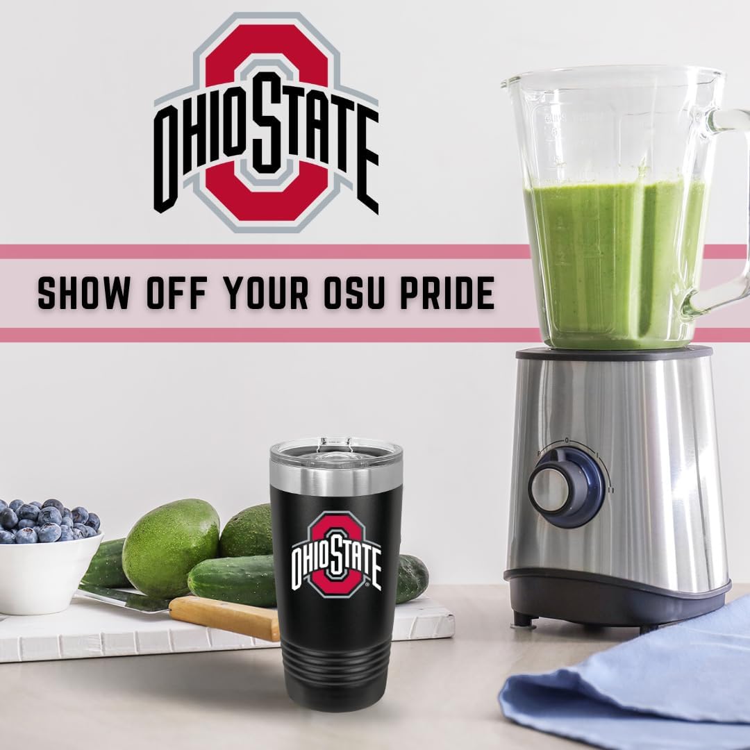 Ohio State University 20oz Stainless Steel Double Walled Black Beverage Tumbler with Acrylic Lid - College Gear for Playoff Season – For Office, Home or Auto – Show your Buckeye Pride - Image 7