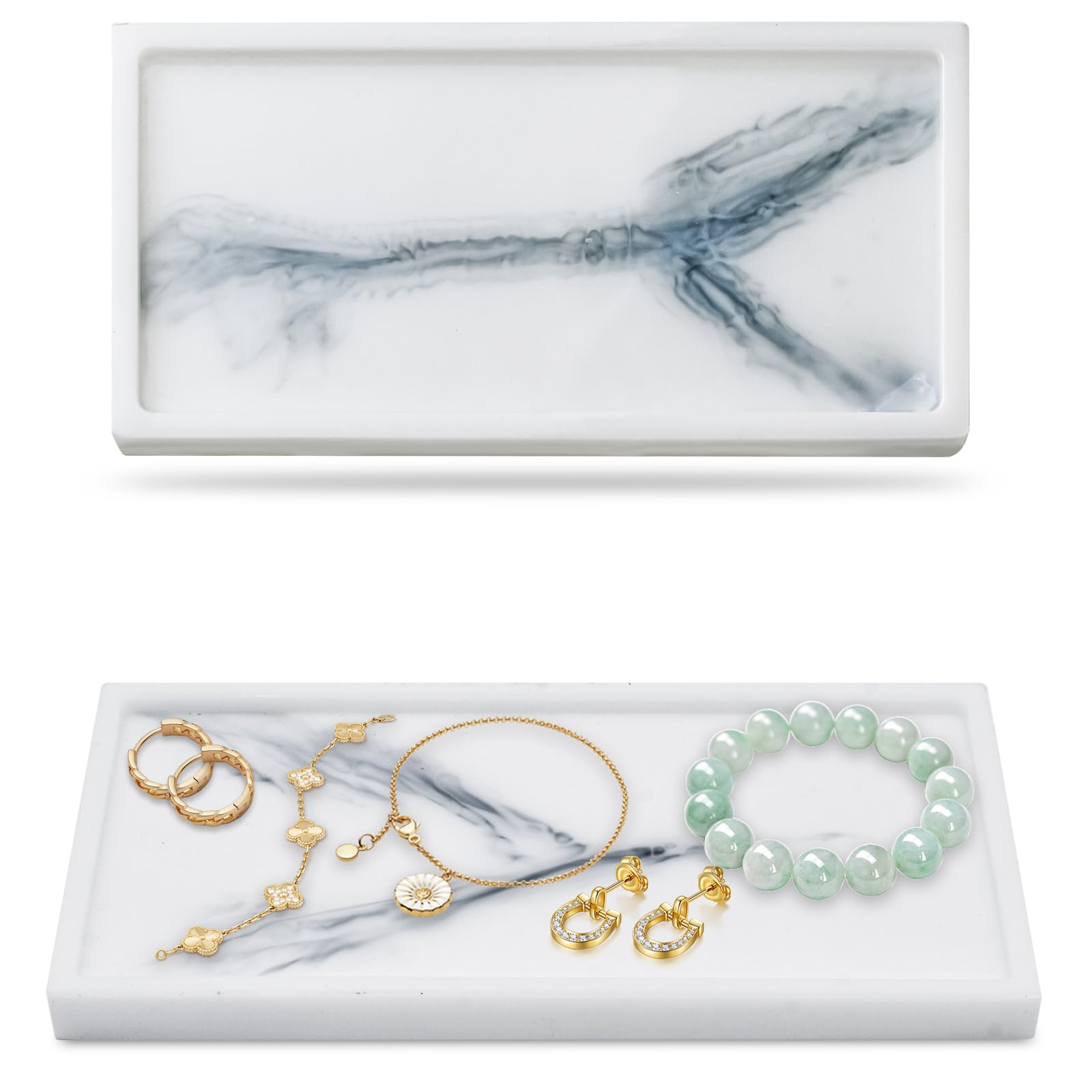 Bathroom Vanity Tray for Counter: Resin Soap Dispenser Tray Dresser Decorative for Bathroom (M, Marble Pattern)