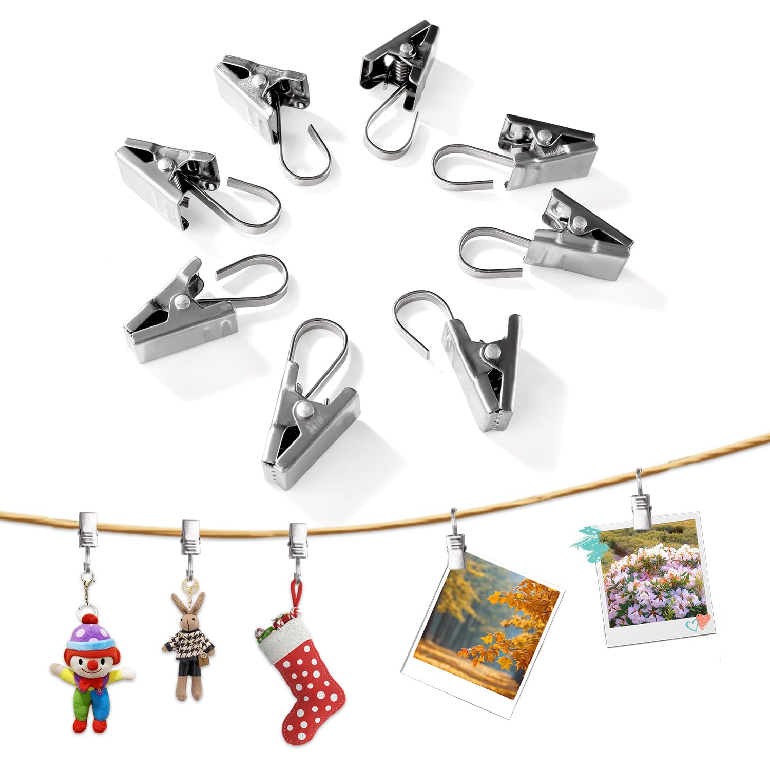 50 Clip Per Tende Galvaniche - Oro Rosa - Ganci Larghi Piatti Per Foto, Luci E Decorazioni Fai Da Te - 4