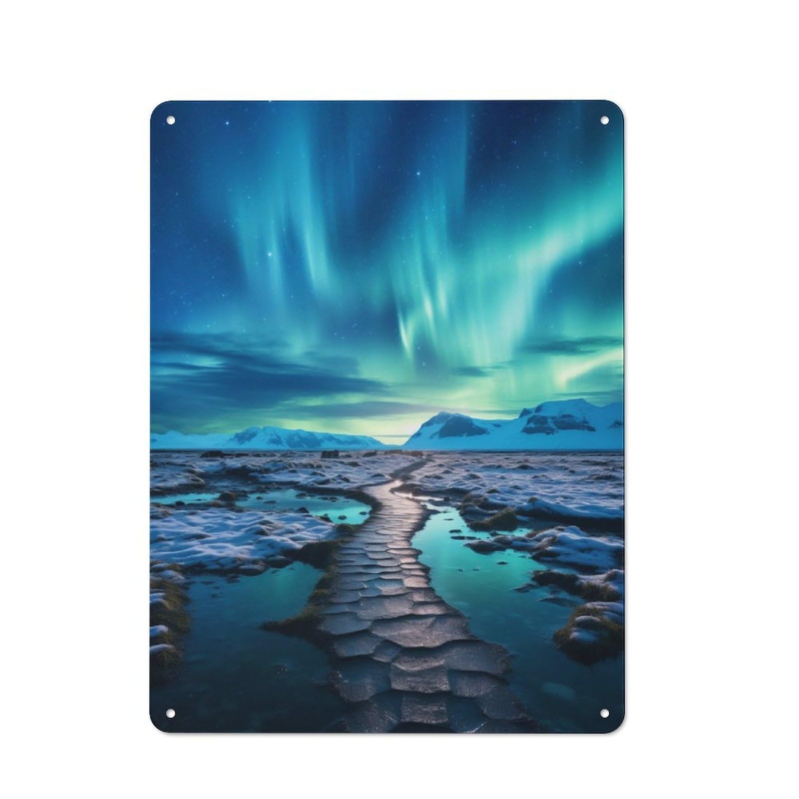 Junmoney Blue Northern Lights Lake Metal Sign 40X30cm With For Workshop Wall, Retro Decor, For Garage, Workshop And Man Cave Decoration