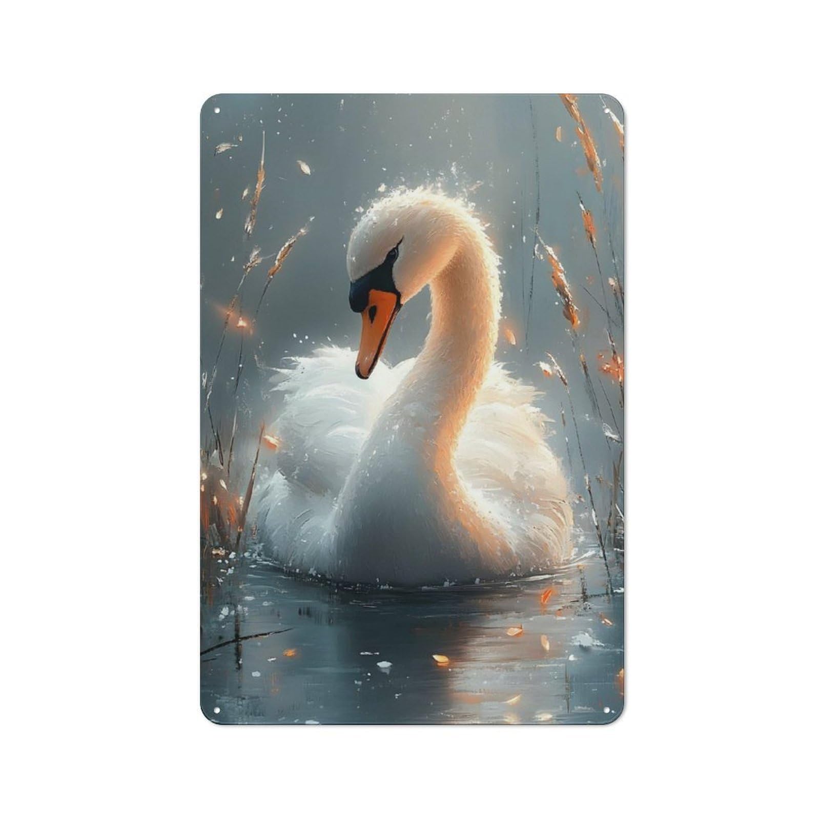 Junmoney Elegant Swan In Water Rustic Tin Wall Plaque 30X20cm For Garage Or Workshop, For Home Interiors, Feature Walls And Decorative Displays