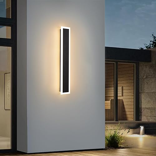 BIEOCUR Aplique de pared para exteriores de 12 W, moderno, para porche y patio, lámpara de pared exterior negra, lámpara de pared acrílica blanca