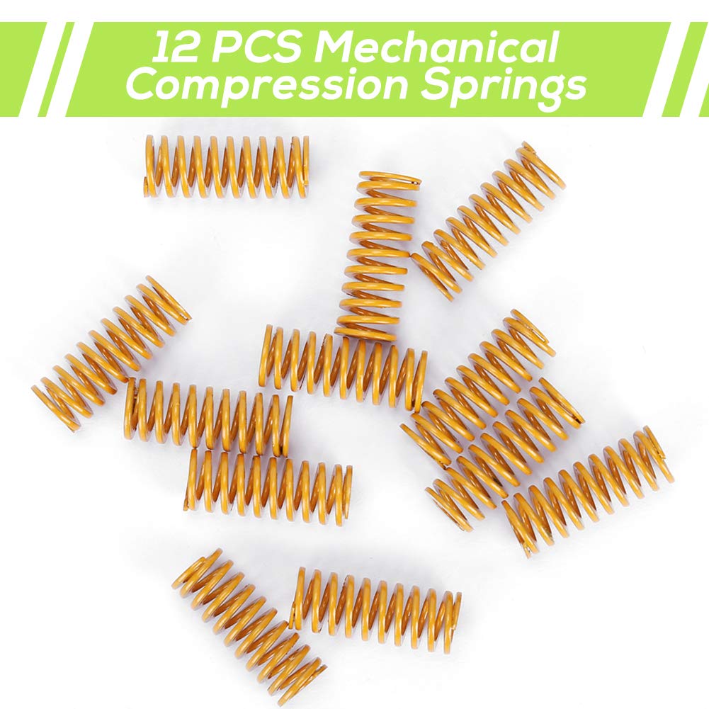 Ovsor 3D Printer Die Spring 8mm OD 20mm Long Light Load Compression Mould Die Spring, 12 Pack Yellow Heated Bed Springs for Creality Ender 3s Bed