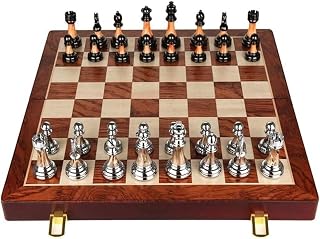 CTCOIJRN Juego de ajedrez Juego de ajedrez Juego de tablero de ajedrez Juegos de ajedrez de 17.7 "Juegos de ajedrez de aleación de zinc y piezas de ajedrez acrílicas, caja de madera portátil de almace