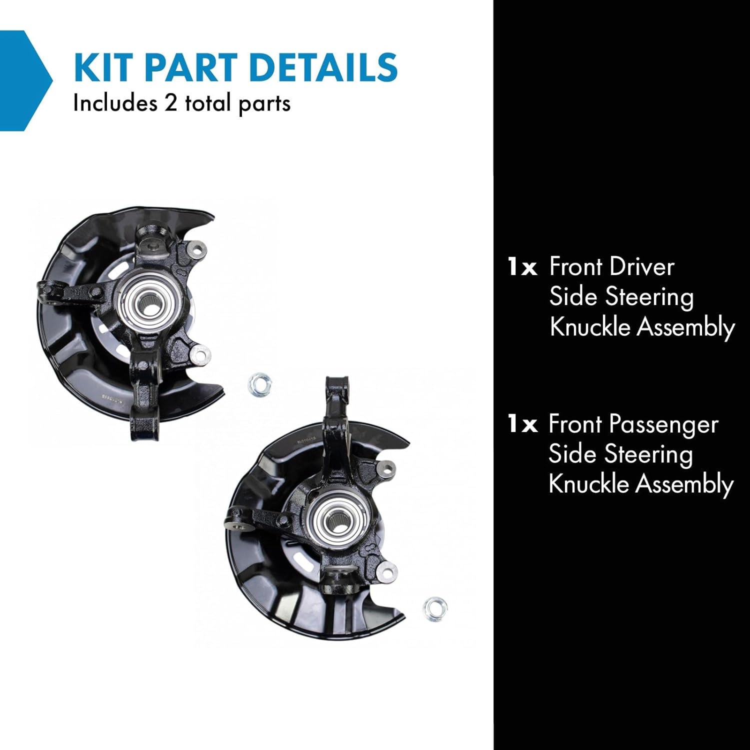 TRQ Front Steering Knuckle & Wheel Bearing Hub Pair Set of 2 LH Left Driver RH Right Passenger Side Assembly Compatible with 2009-2013 Toyota Corolla 2009-2013 Matrix 510070 698-380 698-381