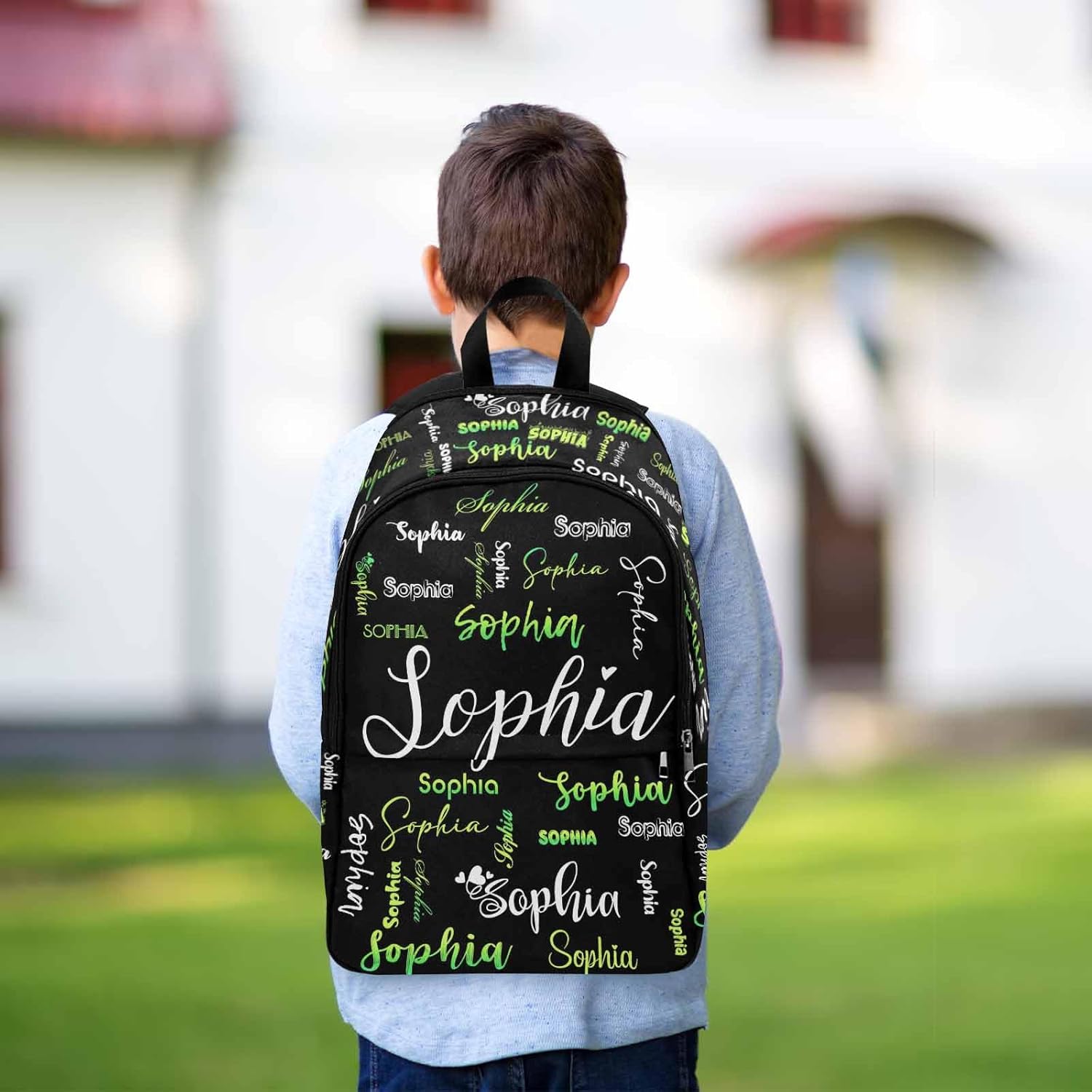 MyPupSocks Custom Backpack for Kids, Personalized Gradual Green Name Logo Black Bag Schoolbag Casual Daypack Customized Name Travel Laptop Bag Backpack for Daughter Son Teens Travel Picnic