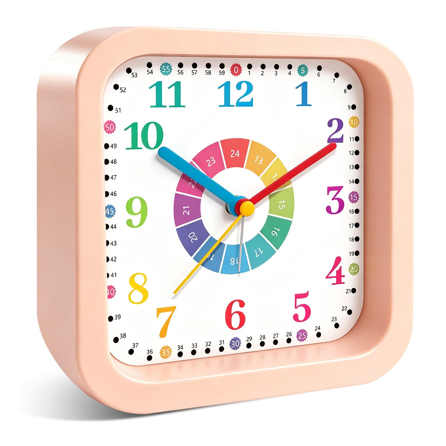 Mabpedo Modern Silent Learning Alarm Clock for Kids, 4.5" Loud Battery Operated Alarm Clock for Heavy Sleepers with Unique Dial & Numbers, Plastic Desk Clock for Kids Bedroom Classroom Dorms, Pink