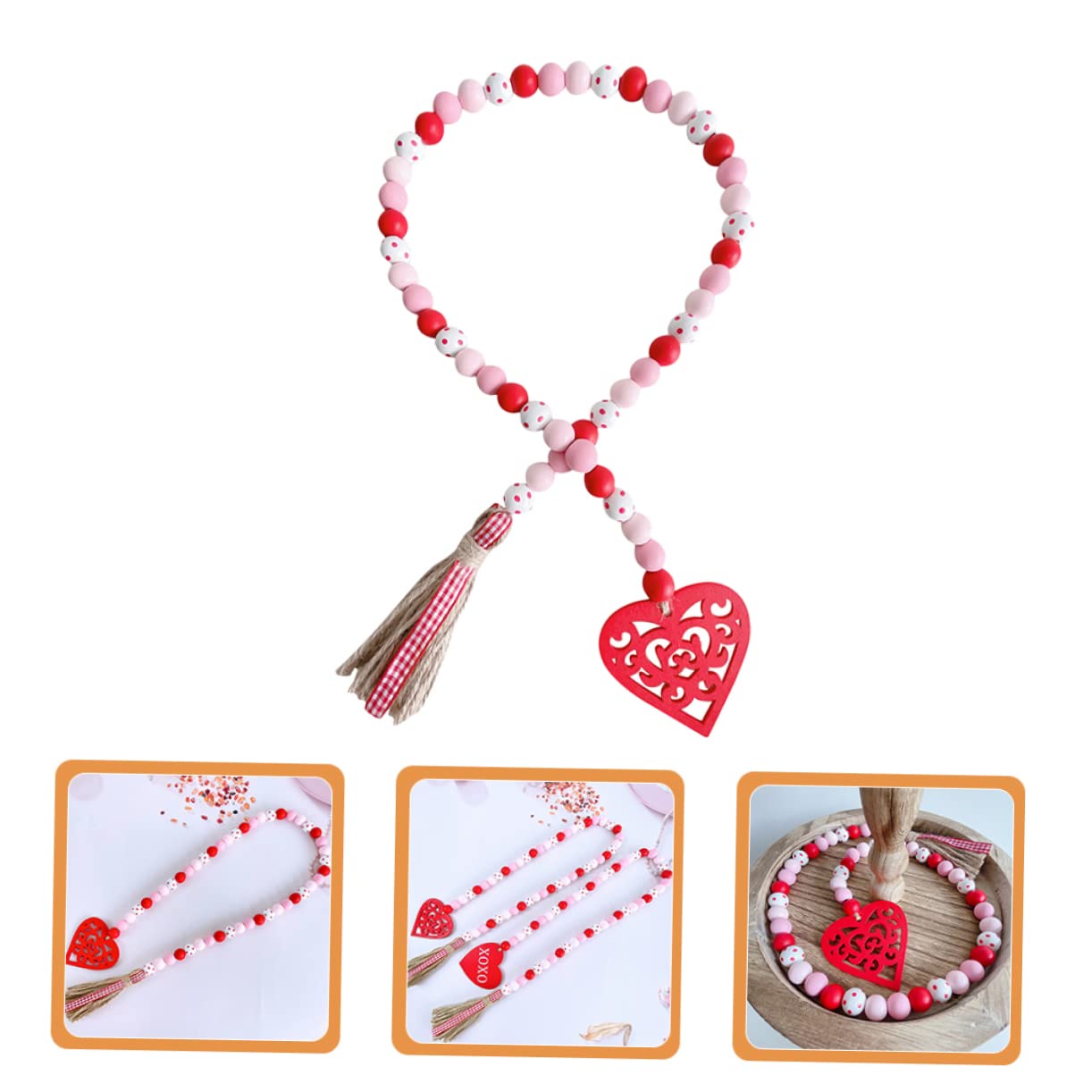 Abaodam 3st Holzperlen Zum Valentinstag Perlengirlandendekor Aus Bauernperlen Bauerngirlanden Aus Holzperlen Herzgirlande Aus Holz Girlande Aus Hanfseil Quaste Rote Perlen