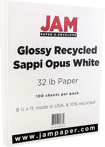 Miniatura 2 de JAM Paper Papel brillante de 8 12 x 11 pulgadas, 32 libras, blanco de 2 caras, 100 unidades