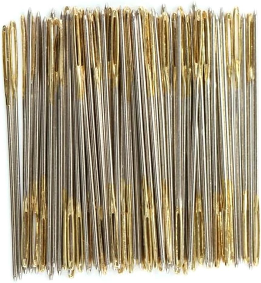 BEBEMOKO 100pcs Gold Tail Cross Stitch Needles Medium Hand Sewing Needles for Embroidery Darning Quilting Crafting Easy to Use