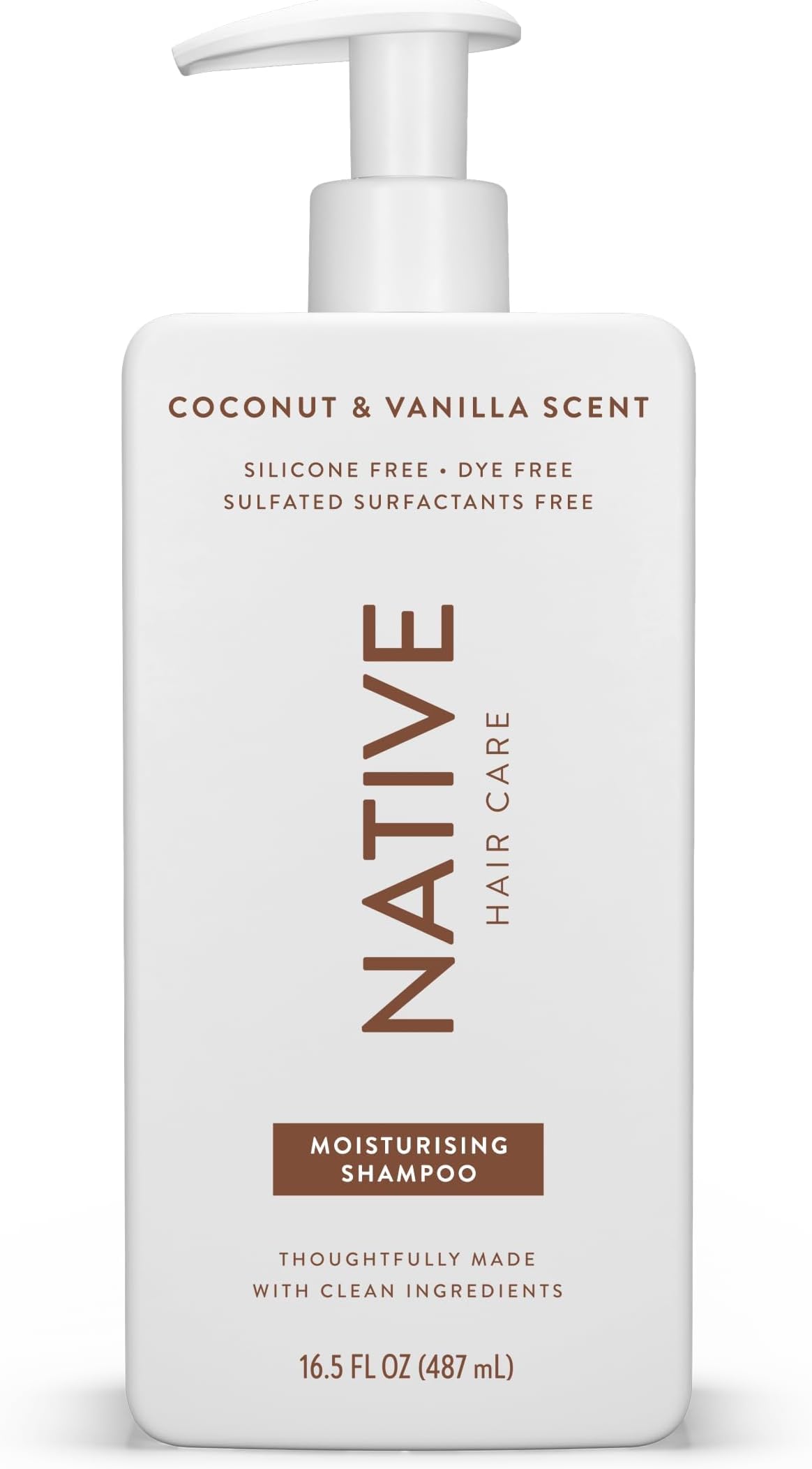 Native Shampoo for Women & Men - No Artificial Fragrances or Mineral Oils - Coconut & Vanilla Fragrance - Moisturising Shampoo - Gives Hair Gentle, Healthy Shine - 1 x 487 ml