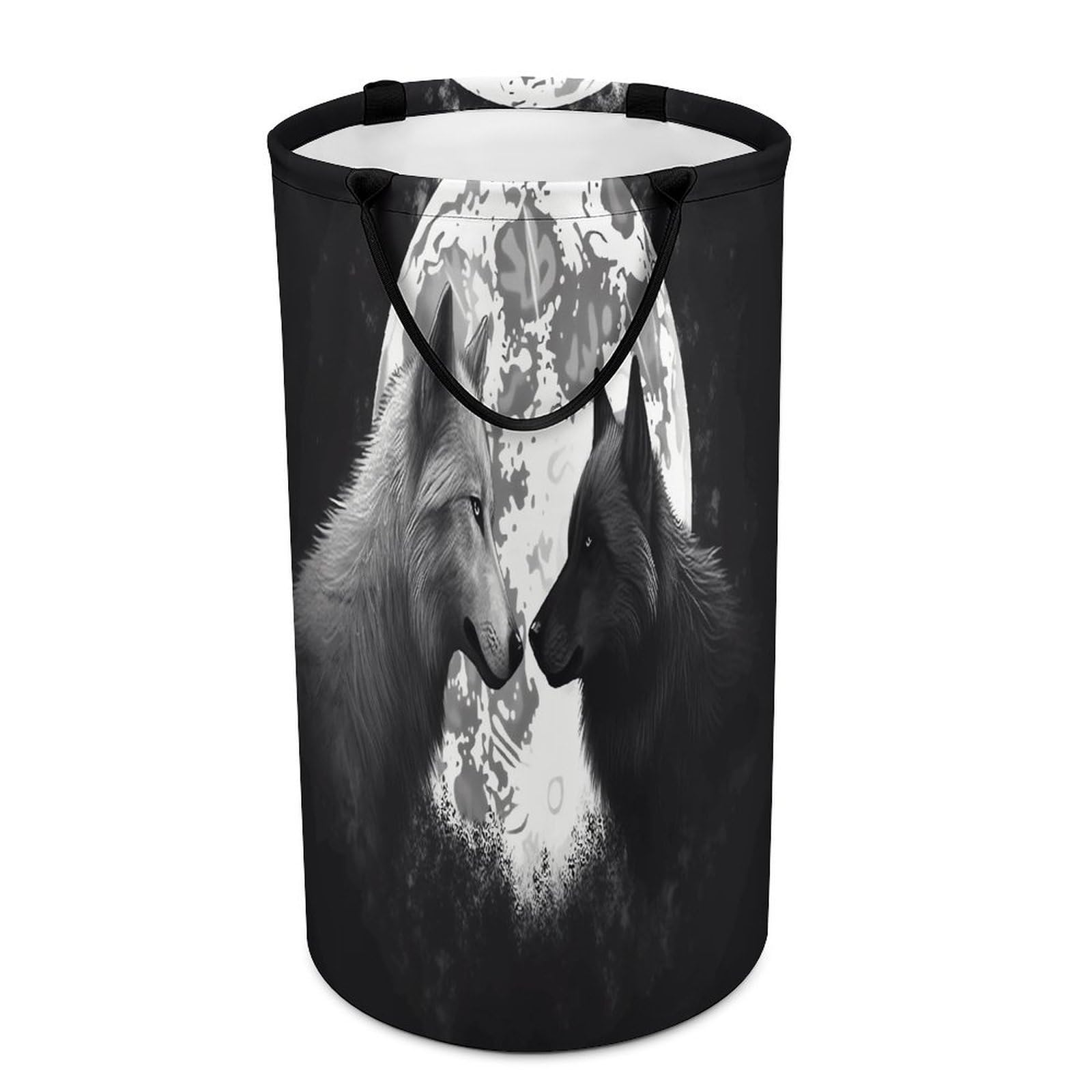 Wolves Love Under The Moon Wild Animal Laundry Basket Large Foldable Laundry Hamper with Handles Freestanding Collapsible Clothes Basket Waterproof Portable Dirty Clothes Hamper for Bathroom 86L