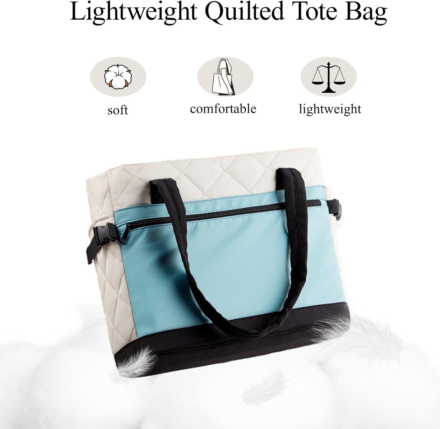 Puffer Tote Bag for Women, Work Bag with Cup Holder, Teacher Bag with Compartments, Quilted Tote Bag with Zipper for Travel