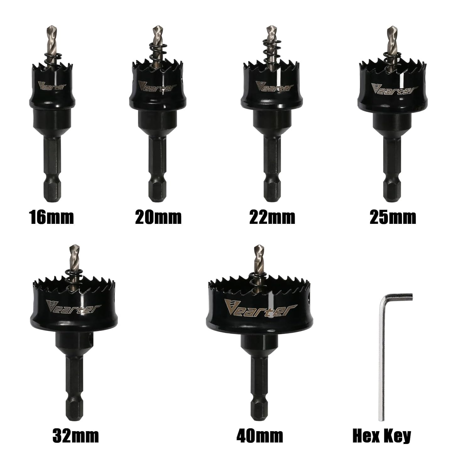 Bi-Metal Hole Saw Kit 6PCS, 16-40mm M42 Bimetal Saw Set, Thin Wall Cobalt Drill Hole Cutter with Arbors for Wood, Sheet Metal, Copper, Plaster, PVC, Steel Plate, Drywall, Black