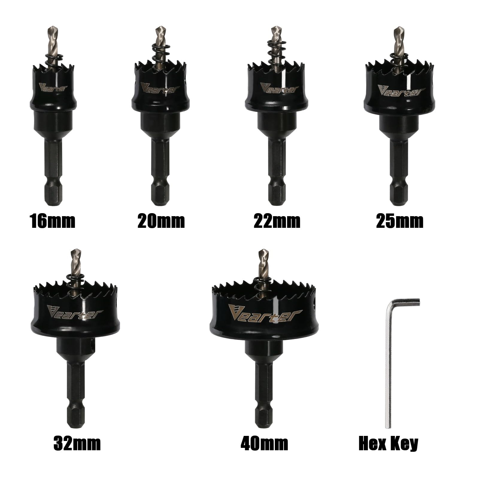 Vearter Bi-Metal Hole Saw Sets 6PCS, 16-40mm Cobalt M42 Bimetal Circular Hole Drill Kit Hex Shank - Image 3