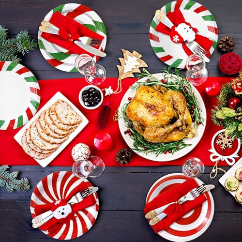 Image of Fourluoo 96 Pcs Christmas Candy Paper Plates 7 inch Disposable Peppermint Dinner Plates for Xmas Birthday Party Table Decoration Supplies