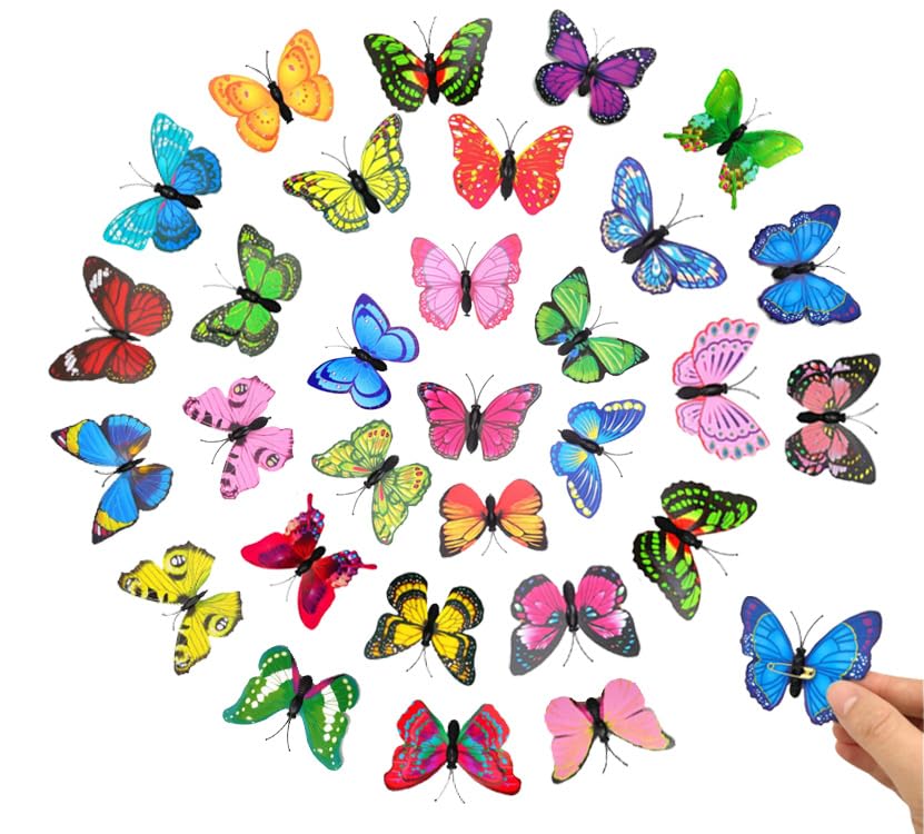 QSZHSL 30 Pcs Épingle à nourrice colorée en Forme de Papillon, Papillons Décoratifs, Broche Papillon Épingles Décoratives Papillon en Plastique Coloré...