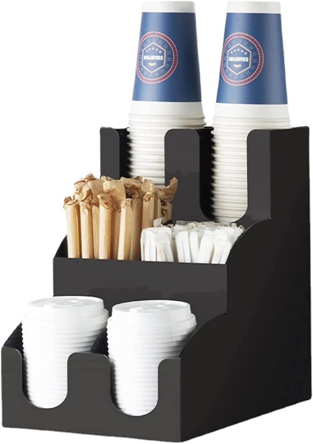 Coffee Condiment Holder Organizer, 2/3 Tiers Cup Lid Organizer Box, Disposable Coffee Paper Cup Storage Stand, for Packets, Spices, Pods,C