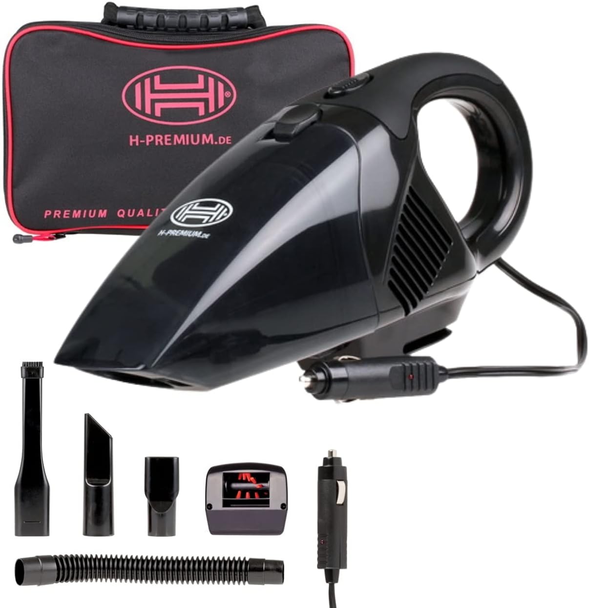 HEYNER DualPower PRO DC 12V Handheld Portable Car Vacuum Cleaner Hoover with Motor Brush, long 12FT Power Cord for Cigarette Lighter and Carry Bag