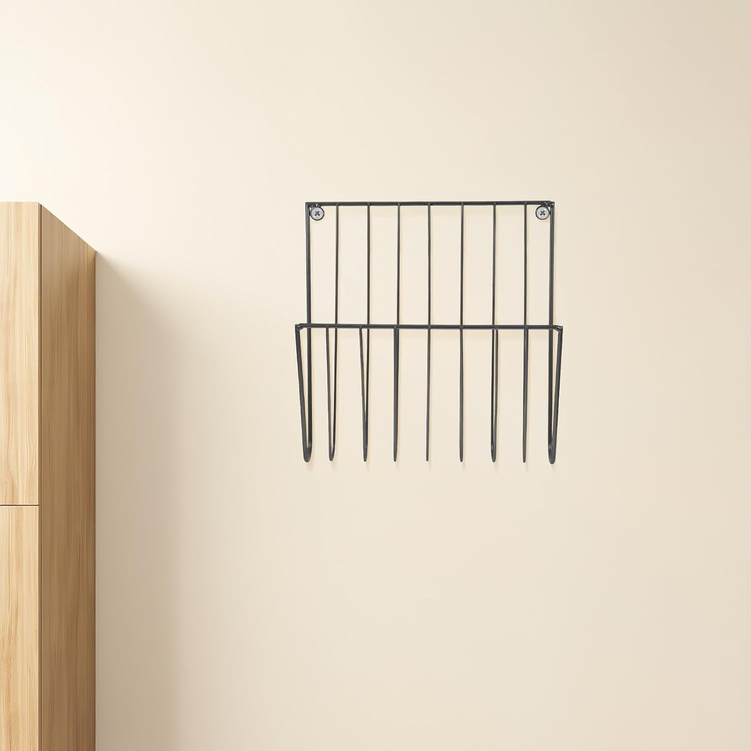 Wall Mounted Metal Magazine Holder Iron Wall File Rack for Home | Black Finish, Wall Hooks and Installation Components, Folders and Scarves