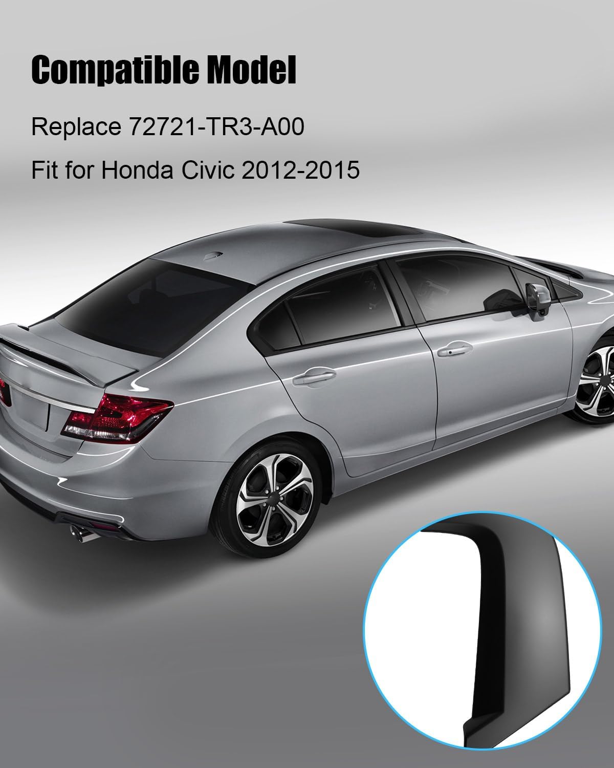 Rear Pillar Molding Garnish Trim Left Driver Side Fit for Honda Civic 2012 2013 2014 2015 Replace 72721-TR3-A00 72761TR3A00