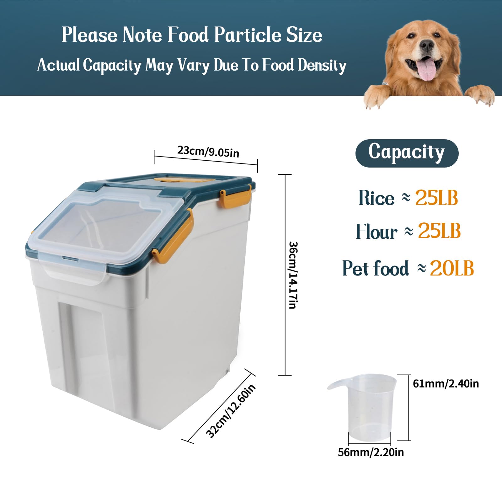 AnRui Große Mehl-Aufbewahrungsbehälter, 11,3 kg, luftdicht, Reis-Aufbewahrungsbehälter, BPA-frei, Küche, Speisekammer, Lebensmittelbehälter, Zucker, Snacks, Müsli, Getreide, Organizer-Box mit Rad,