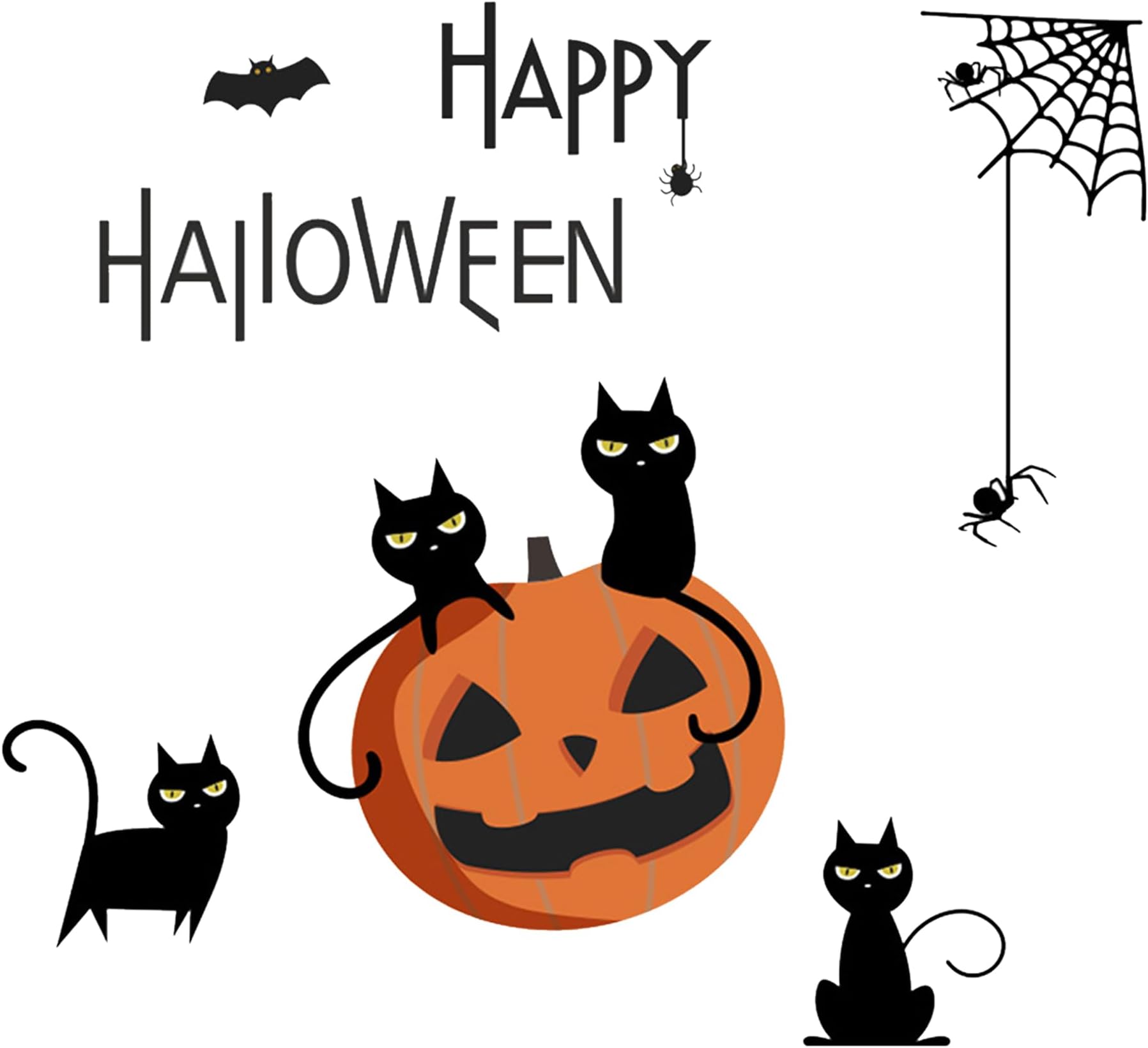 Happy Halloween Wall Decals,Spooky Stickers for Indoor and Outdoor Decorations,Cat Bats Pumpkin Window Stickers,Removable Art Home Decor for Halloween Haunted House Party Supplier