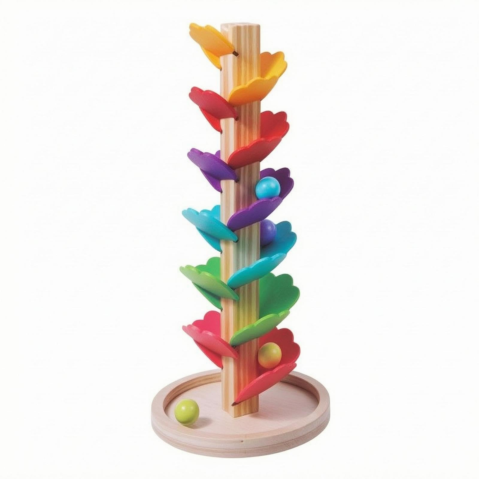 Wooden Tree Sphere Toy Leaf-Shaped Ball Drop Toy Freestanding Rolling Tree Set-image-0