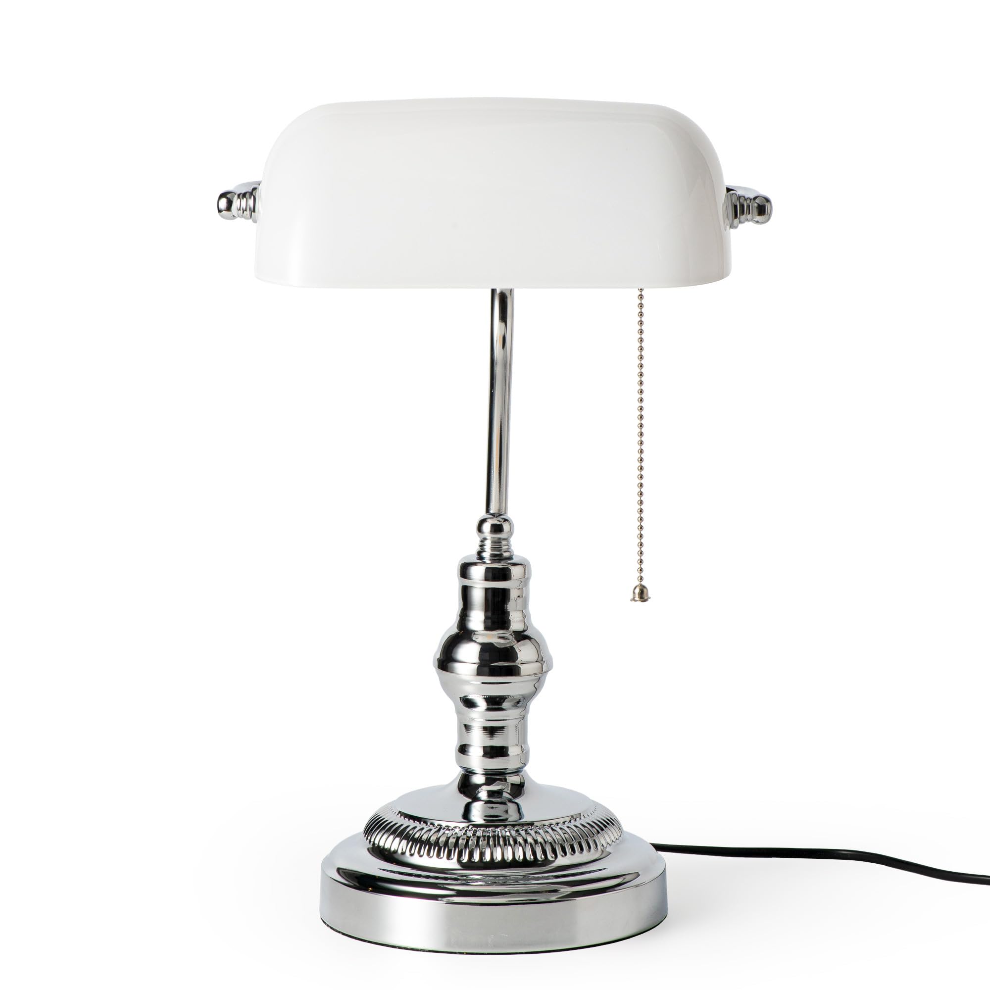 BARCELONA LED - Lampada da tavolo vintage "BANKER" con paralume bianco - Base cromata - Lampada da scrivania classica per ufficio e studio - Attacco E27
