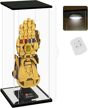 NONEMEY Clear Acrylic Display Case with Remote Control Light for Lego 76191 76223 Dustproof Model Showcase Organizer Box, Display Case for Collectibles 5.9x7x14.5inch,15x18x37cm
