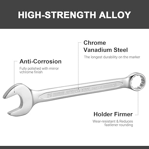 Miniatura 10 de Jetech Llave combinada de 0.984 in, grado industrial, acero al cromo vanadio, diseño de 12 puntos, desplazamiento de 15 grados, acabado arenado,