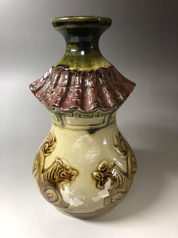 【未使用】古我知焼 やちむん 花瓶 Amazon.co.jp: 沖縄やちむん古我知焼獅子紋様赤瓦屋根花瓶置物飾り物