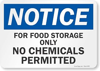 SmartSign Adhesive Vinyl OSHA Safety Sign, Legend "Notice: For Food Storage Only, No Chemicals Permitted", 7" high x 10" wide, Black/Blue on White