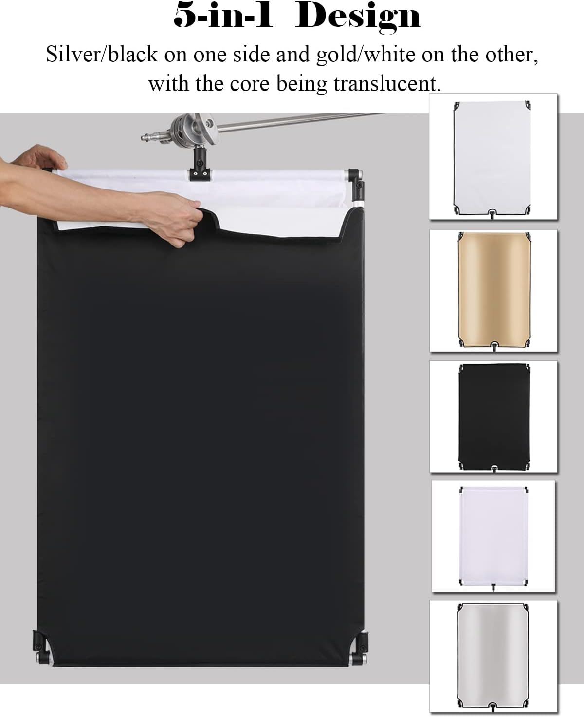 24 x 35 5-in-1 Flag Panel Photography Lighting Reflector Sun Scrim Diffuser Kit