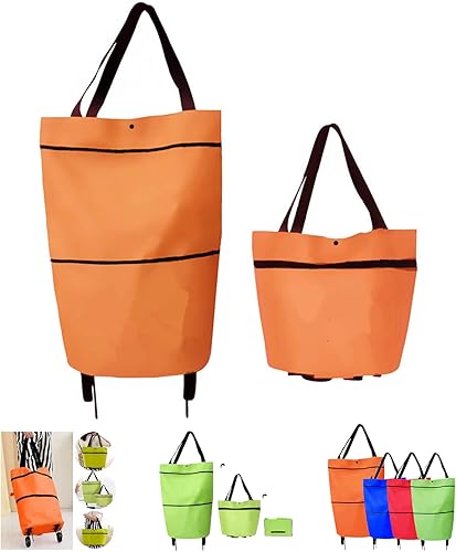 Miniatura 8 de Carrito de compras plegable 2 en 1 2023, bolsa de compras plegable portátil con ruedas, bolsa de compras ligera e impermeable, bolsa de mano con