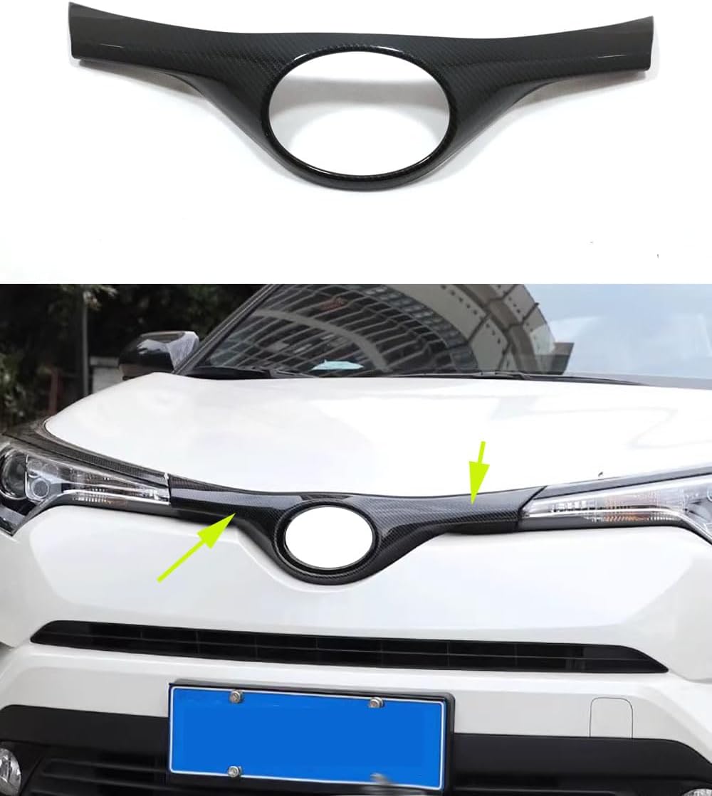 Car Accessories Fit for Toyota C-HR CHR 2017 2018 2019 2020 2021 2022 ABS Exterior Front Center Grill Grille Cover Decorative Molding Trim 1PC Set (Carbon Fiber)