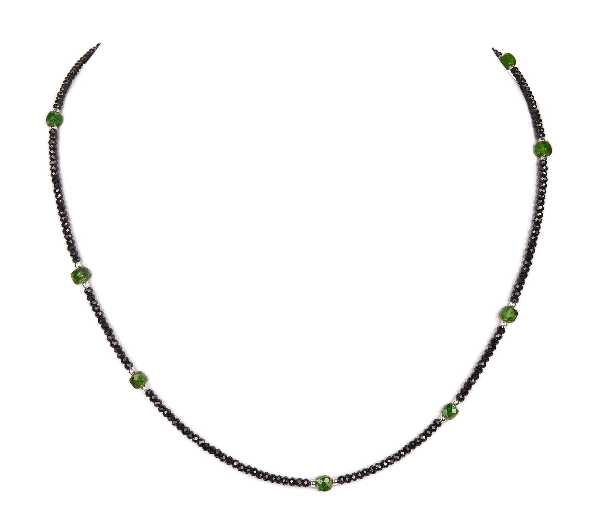 Spinell Kette schwarz - mit Chromdiopsid - Edelsteinkette - 925 Silber