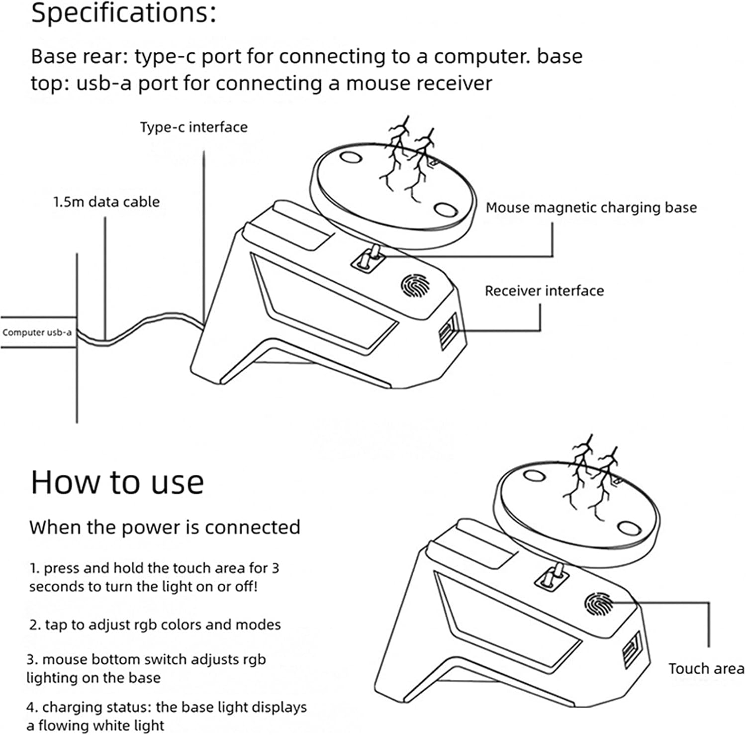 Magnetics Charging Dock for Gaming with Nonslip Base and ABS Construction for GPW4 / GProX / G502 / X / G903 Magnetics Charging Dock