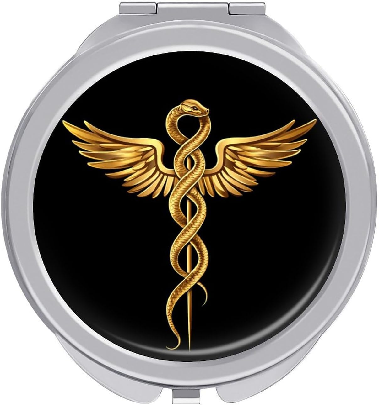 Caduceus Symbol Compact Makeup Mirror Mini Foldable Cosmetic Mirror Portable Travel Mirror for Purse Pocket