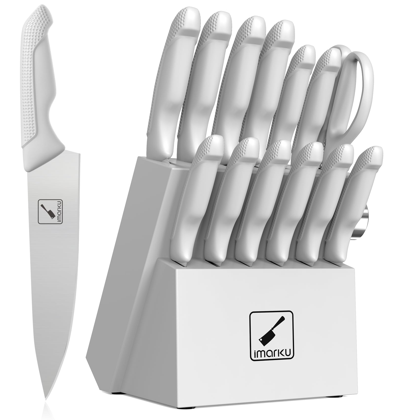 imarku deba knives, knife set 14Pcs, white knife set with sharpener, kitechen knife sets stainless steel, no rusting with Non-slip Ergonomic Handle, Best Gifts