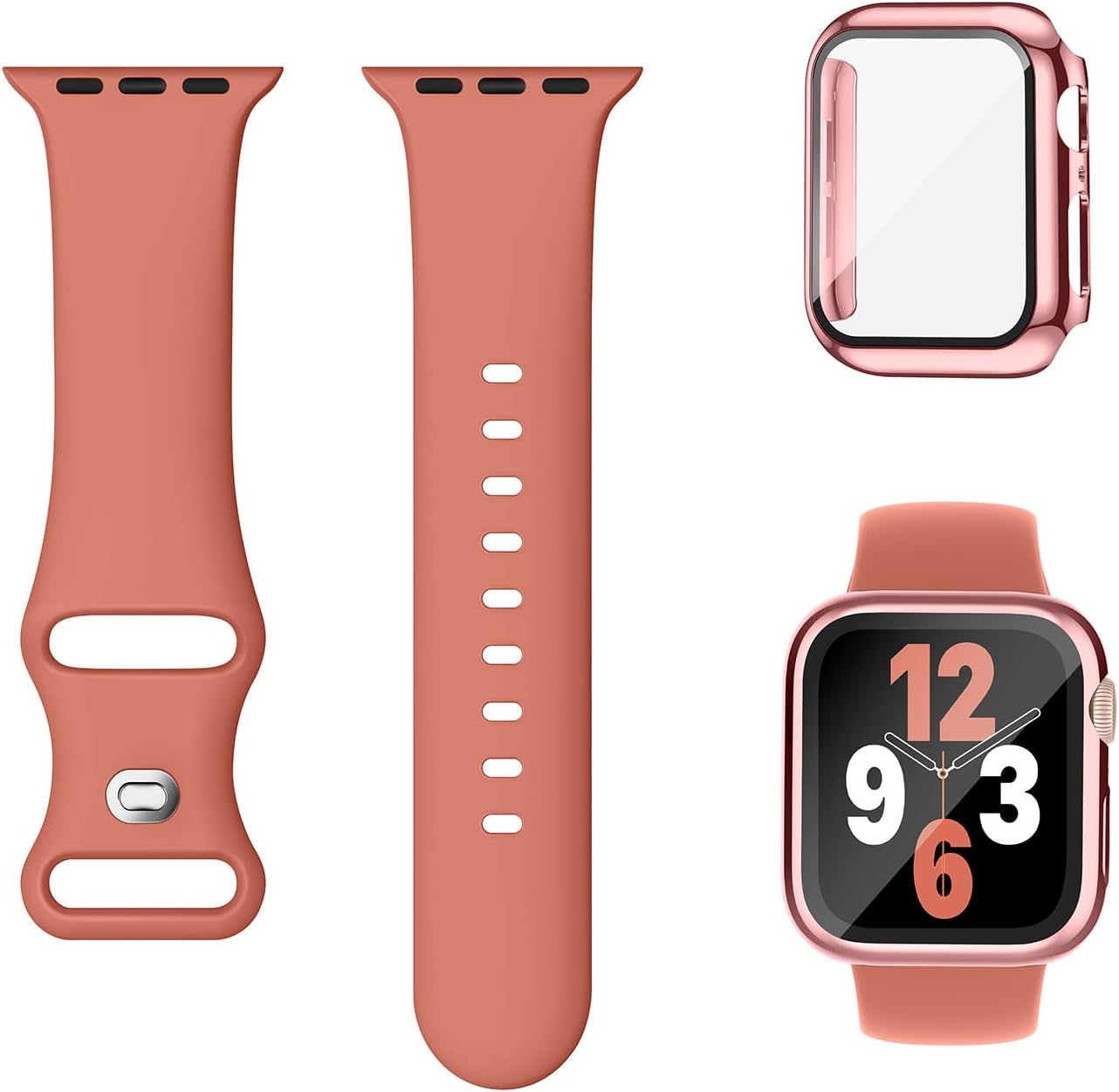 Compatible for Apple Watch Bands 40mm 41mm 44mm 45mm 42mm 46mm with Screen Protector Case Women, Silicone Strap Bling Diamond Protective Cover Tempered Glass for iWatch Series 10 9 8 7 6 5 4 3 11 SE