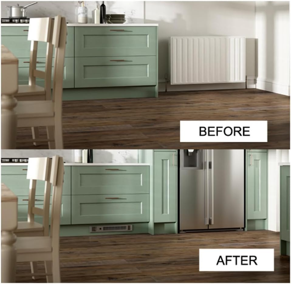 Kitchen before and after plinth heater installation